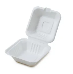 6x6x3" Disposable Eco-Friendly Recyclable Compostable Biodegradable Clamshell 1 Compartment Sugarcane Take-Out Container 500/CS