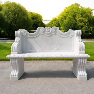 Elegant Carved Marble Garden Bench with Victorian Design