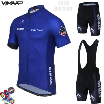 2020 blue STRAVA Pro Bicycle Team Short Sleeve Maillot Ciclismo Men's Cycling Jersey Summer breathable Cycling Clothing Sets