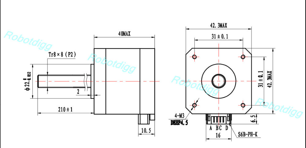 Nema17 Threaded Rod Stepper Motor With 150-250mm Length Tr8*8 Acme ...