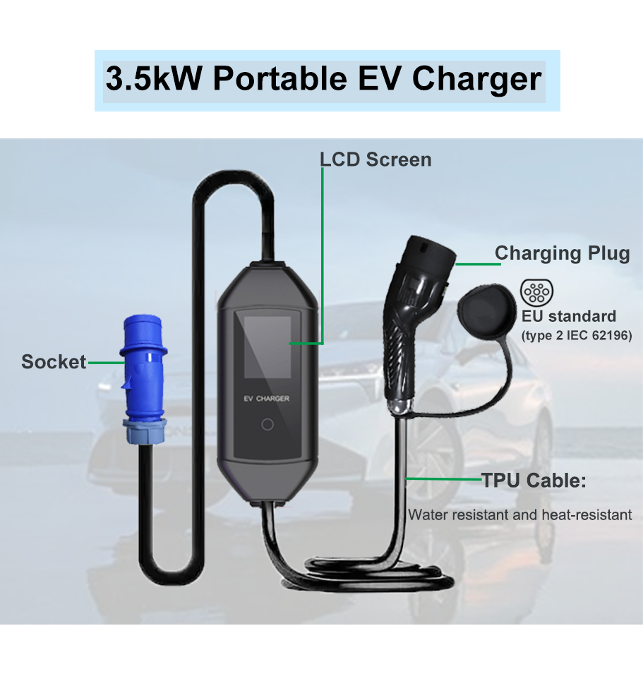 Chargeur EV portable de 3,5 kW avec écran