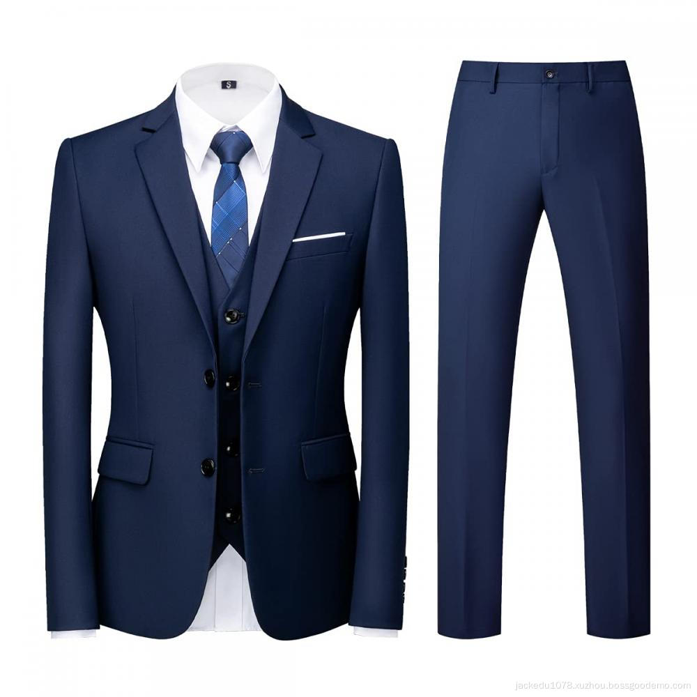 Mens 3 Piece Tuxedo Suits Slim Fit Casual Suit Blazer Two Button Wedding Prom Jackets Vest&Trousers