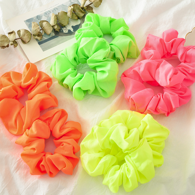 Women Neon Scrunchies Elastic Hair Ties Girl Solid Color Ponytail Holders Fluorescent Color Bright Women Hair Accessories