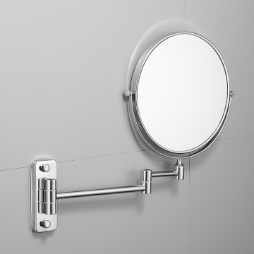 Foldable Wall-Mounted Double-Sided Round Chrome Bathroom Mirror for Makeup