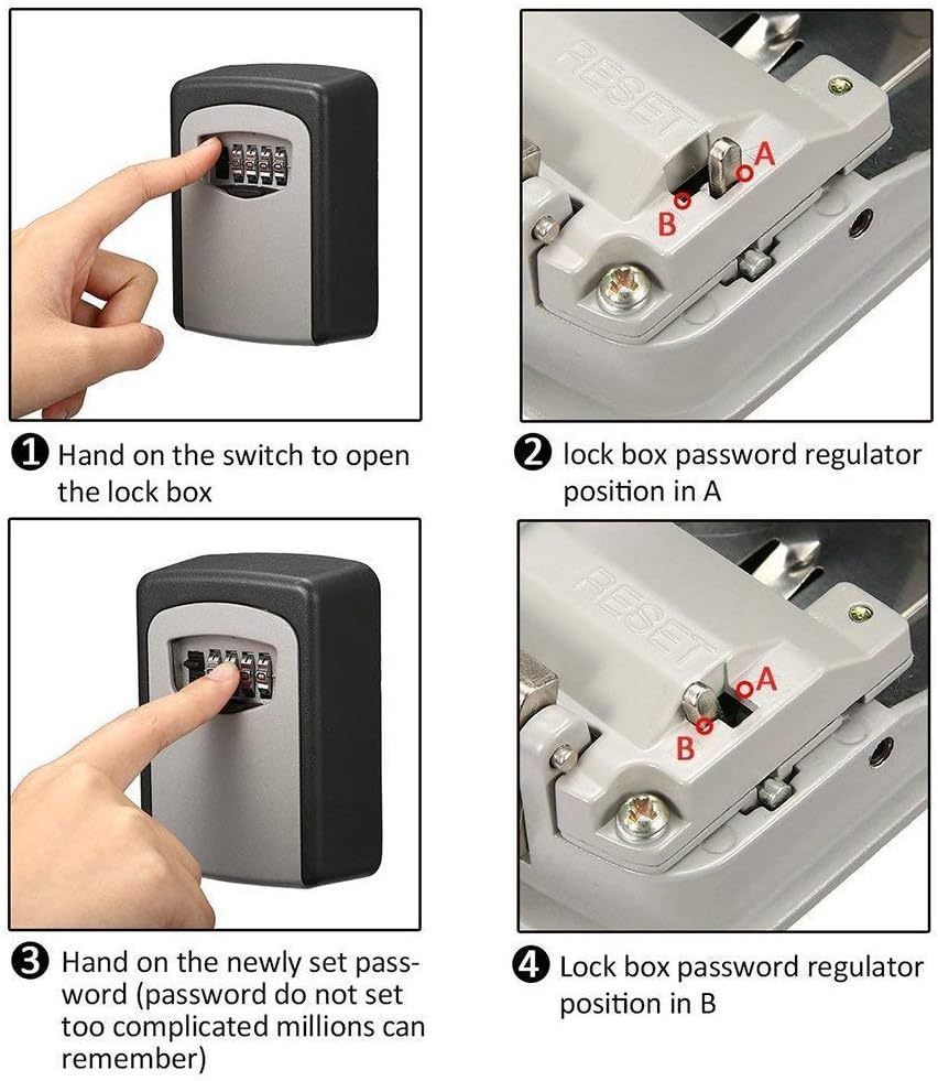 Lock Key Safe Box,Key Storage Organizer,4 Combination Key Lock Box, Keys Hook Organizer Boxes Outdoor (6)