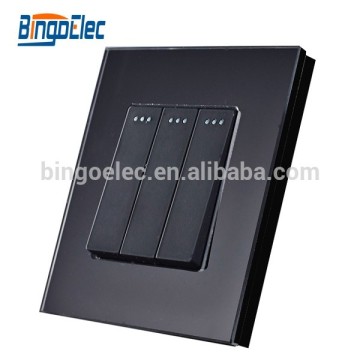 Crystal glass panel 3gang 1way mechanical push button switch,EU/UK type