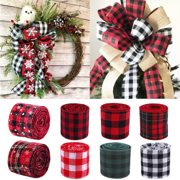 6m/roll Red Black Plaid Ribbons Imitation Hemp Ribbon Grosgrain Linen Ribbon Christmas Tree Decoration Bow Xmas Gift wrapping