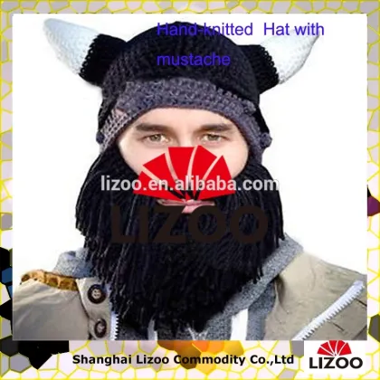 Men Knit Viking Beard/Mustache Hat Beanie