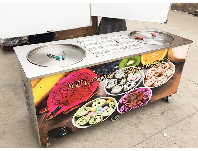 Hot Sale Saudi Arabia Double Pan Roll Ice Cream Machine met toppings
