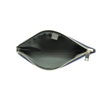 Korean Faux Leather Blue Pen Case with Metal Zipper and PU Puller