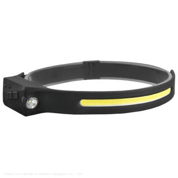 Durable Elastic Headband COB LED Headlamp with Red Safety Warning Light