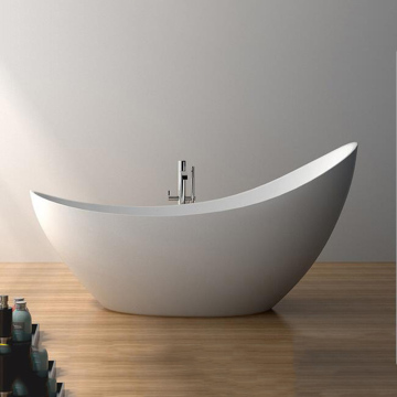 White Acrylic Modern Freestanding Bathtub - Custom Oval Solid Surface Stone Size