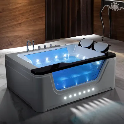 Modern 2 Person Corner Soaking Massage Bathtub with PU Pillows