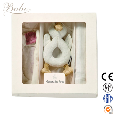 Wholesale Plush Gift Set for Baby with Plush Blanket, Rattle and Doudou