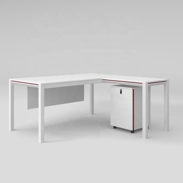 Professional Iron Leg Design Office Furniture Table with Side Return Filing Cabinet