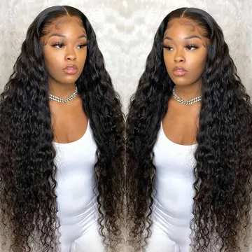 Unprocessed Brazilian Virgin Human Hair Lace Wig Vendor Wholesale Full Transparent HD Lace Front Closure 4x4 Loose Deep Wave Wig