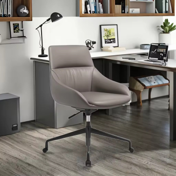 Modern Brown Leather Executive Office Chair Rotatable Feature Metal Frame Fixed Headrest