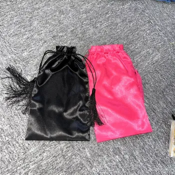 Custom hair labels/wraps/tags extension Packaging for bundles,Custom package Drawstring satin silk bag for hair extension bundle