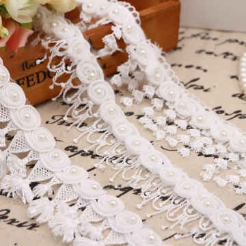 Wholesale French Style 4.5CM White Pearl Lace Beaded Tassel Water-Soluble Lace Beading Trim" can be simplified and made more appealing by focusing on the key features and benefits to the target audience, such as crafters, designers, or those in the textil