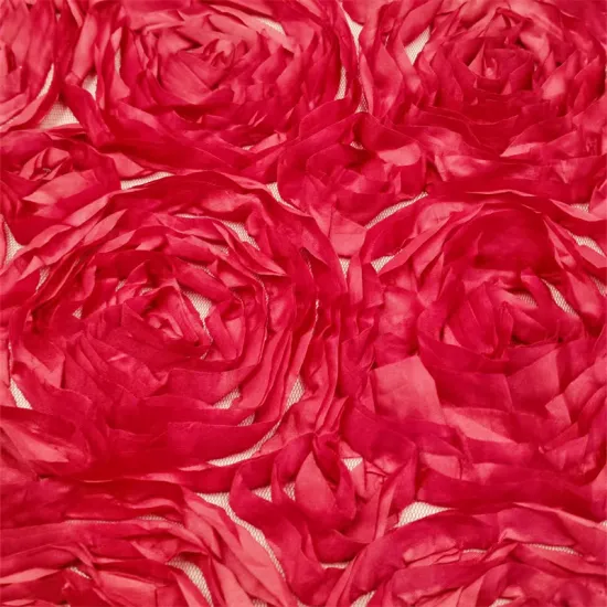 New Fashio Red 3D Rose Mesh Embroidered Fabric