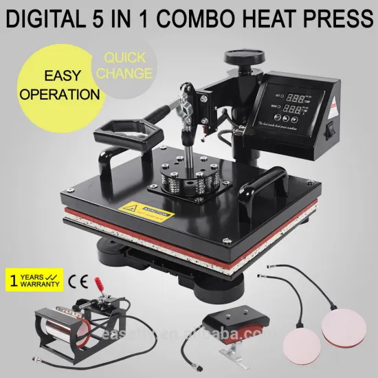 Hot sale! Dongguan Muti-purpose 5 in 1 Combo Heat Press Machine with CE certificate and One Year Warranty light-weighted