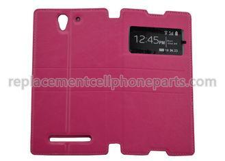 Pink Leather Flip Cell Phone Protector Case For Sony Xperia