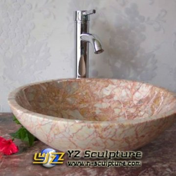 Elegant Carved Yellow Natural Stone Sink Sculpture