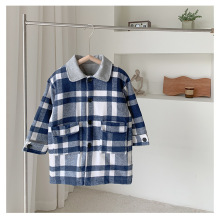 Customized Plaid Top Warm Lapel Coat Kids Clothes