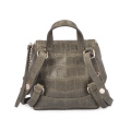 Green Leather Mini Backpack Croc Embossed Bag