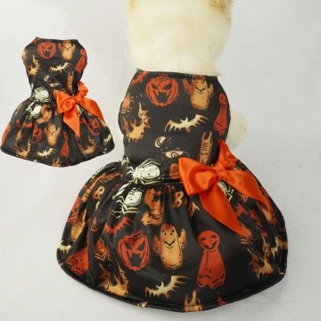 Halloween Pet Costume: Black Scary Pumpkin Dress with Bow for Dogs