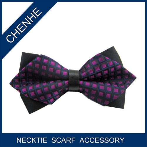 MOQ 200 pcs top quality purple checked style bow ties