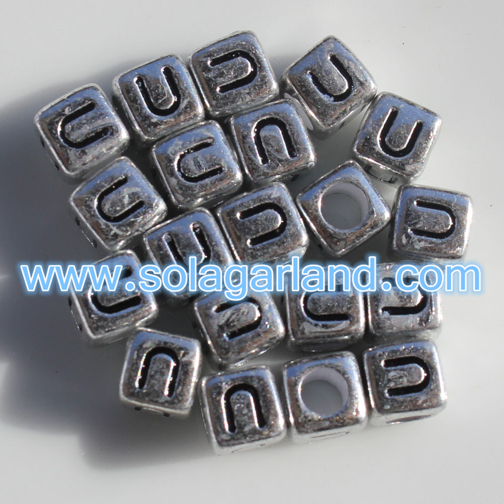 6MM Silver Alphabet Letter Beads