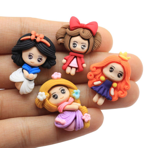 100Pcs Kawaii Resin Cartoon Princess Flatback Anime Character Girls Figurines Bow Embellishment Hair Bow Center Jewelry Crafts