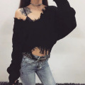 Women's V Neck Loose Knitted Sweater Long Sleeve