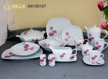 GUIXIN Square Pink Flower Square 37-piece Ceramic Tableware, Service for 6, Red/Yellow
