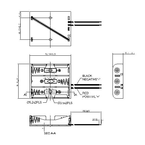 Holder Battery 3 Cell AA Μπαταρίες με καλωδιακά καλώδια