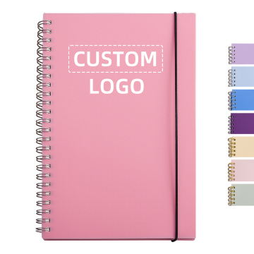 Custom Logo Plastic Cover Spiral Notebook A5 Grid Notepad with Elastic Strap