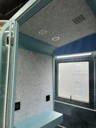 blue phone pod recording security office booth