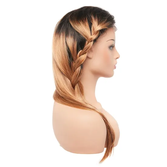 New Arrival Half Hand Machine Made Wigs Brown Ombre Dark Roots Color Straight Frontal Wig