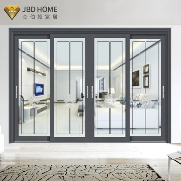 Aluminum double tempered glass triple rail sliding door