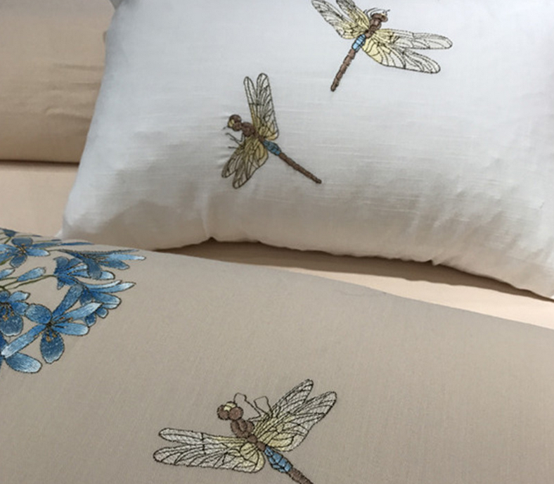 55%Linen45%Cotton Bed Linen with Flower Embroidery