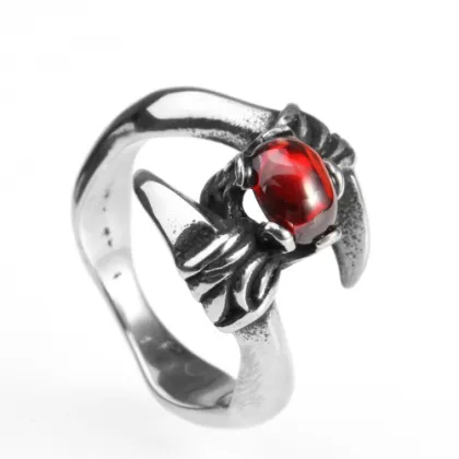 Mens Red Garnet Metal Stainless Steel Scorpion Ring