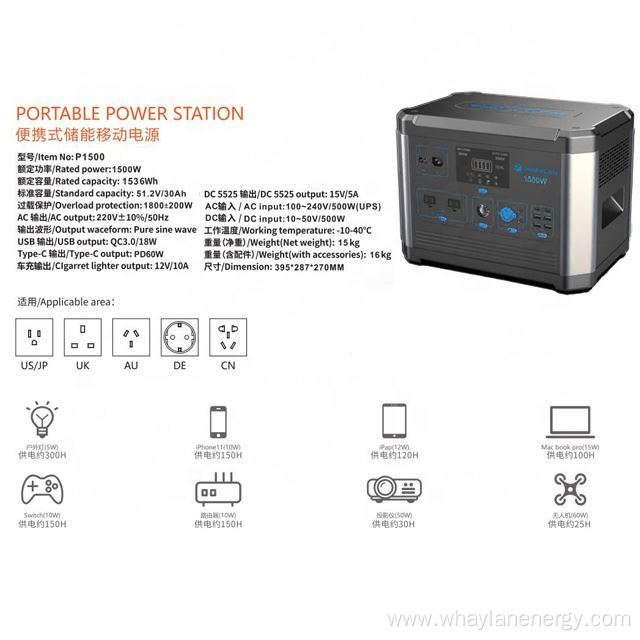 1500W Outdoor Lithium Battery Power Supply Solar Generator