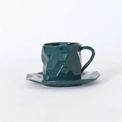 Unique Multi-Color Origami Porcelain Latte Coffee Tea Cup with Saucer