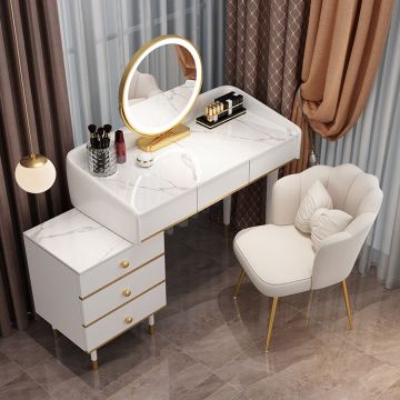 Simple Light Luxury Bedroom Furniture: Girl's Makeup Table Set with LED Mirror