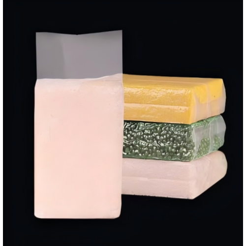 Panneau à boucle latérale transparent de qualité alimentaire, personnalisé, robuste, cube en forme de brique, emballage de riz perlé de manioc, poche scellée sous vide