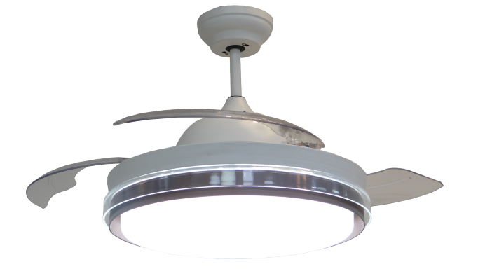 3-Blades Retractable Ceiling Fan with Transparent Lampshade