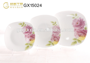 GUIXIN 18-piece Square Ceramic Dinnerware, Service for 6, Peony Flower, Pink & Green