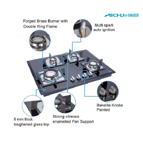 gas on glass hob Glen Auto Ignition Built-in Glass Hob Manufactory