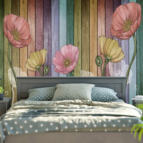 Retro Wood Plank Flower Wall Tapestry Colorful Tapestry Wall Hanging for Livingroom Bedroom Dorm Home Decor